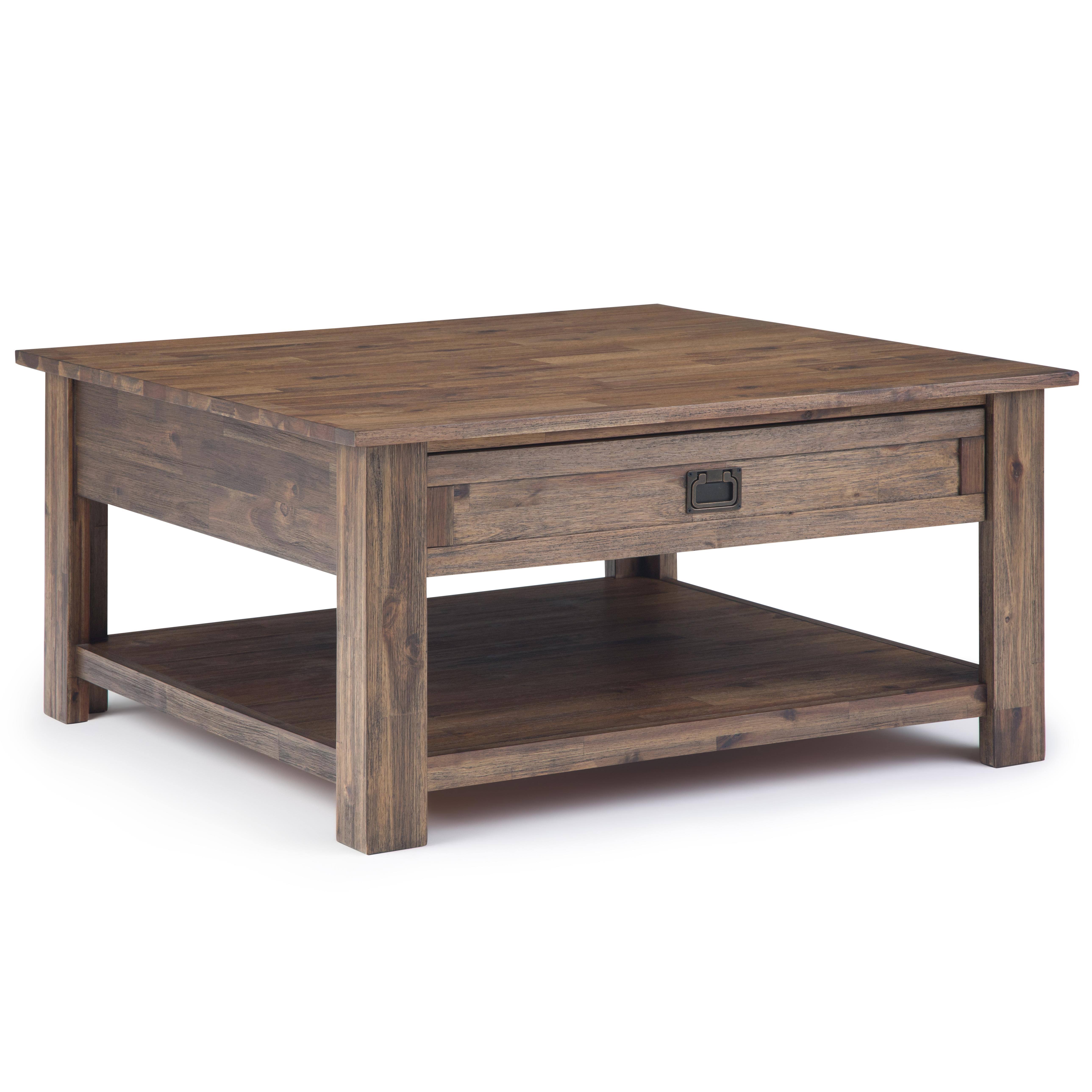 Simpli Home Monroe Solid Acacia Wood 38 inch Wide Square Rustic Contemporary Coffee Table in Rustic Natural Aged Brown - Simpli