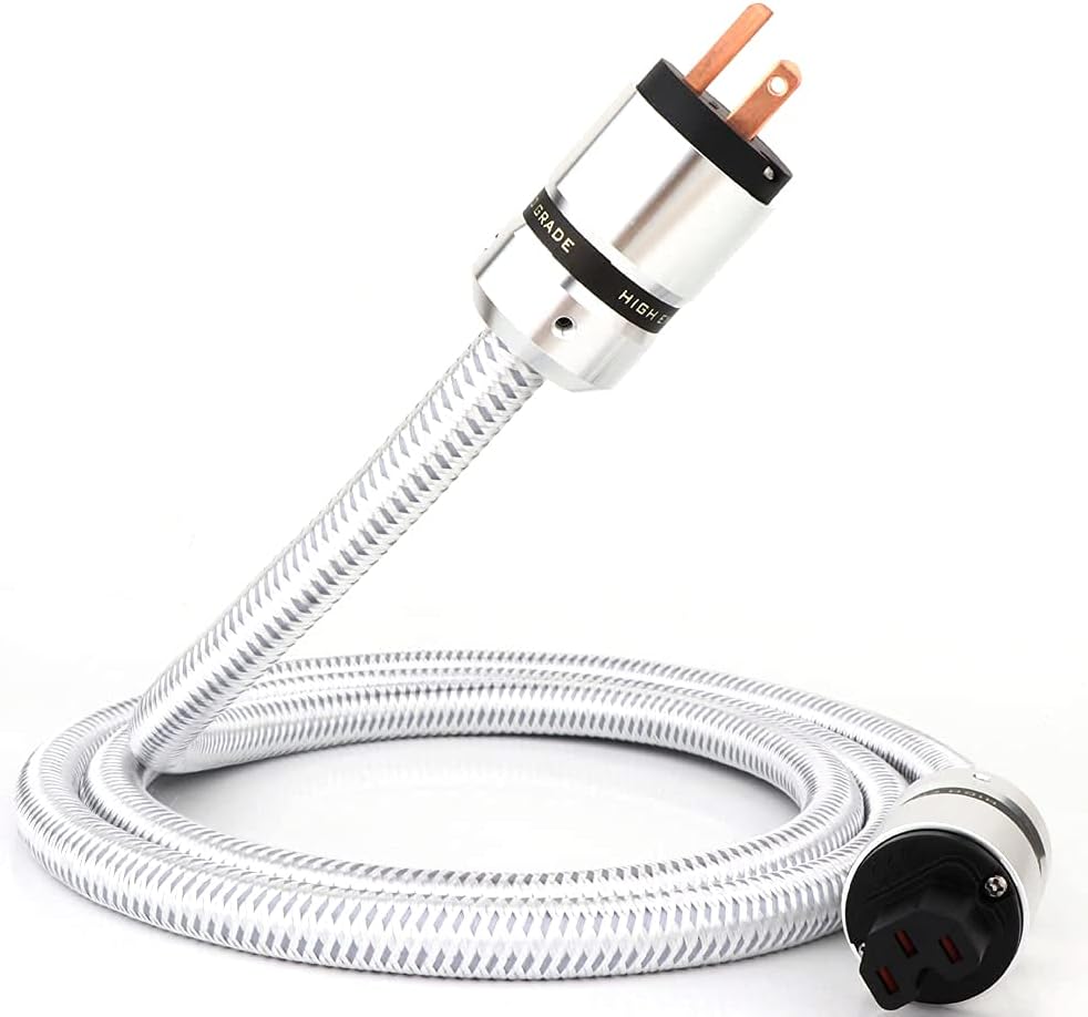 Monosaudio 14AWG Audiophile Power Cord,Hi End Braided Sleeve Amplifier Power Cord,Audio AC Power Cable with US Plug+IEC320 C13 Connector (3.3FT/1M) Pack of 2