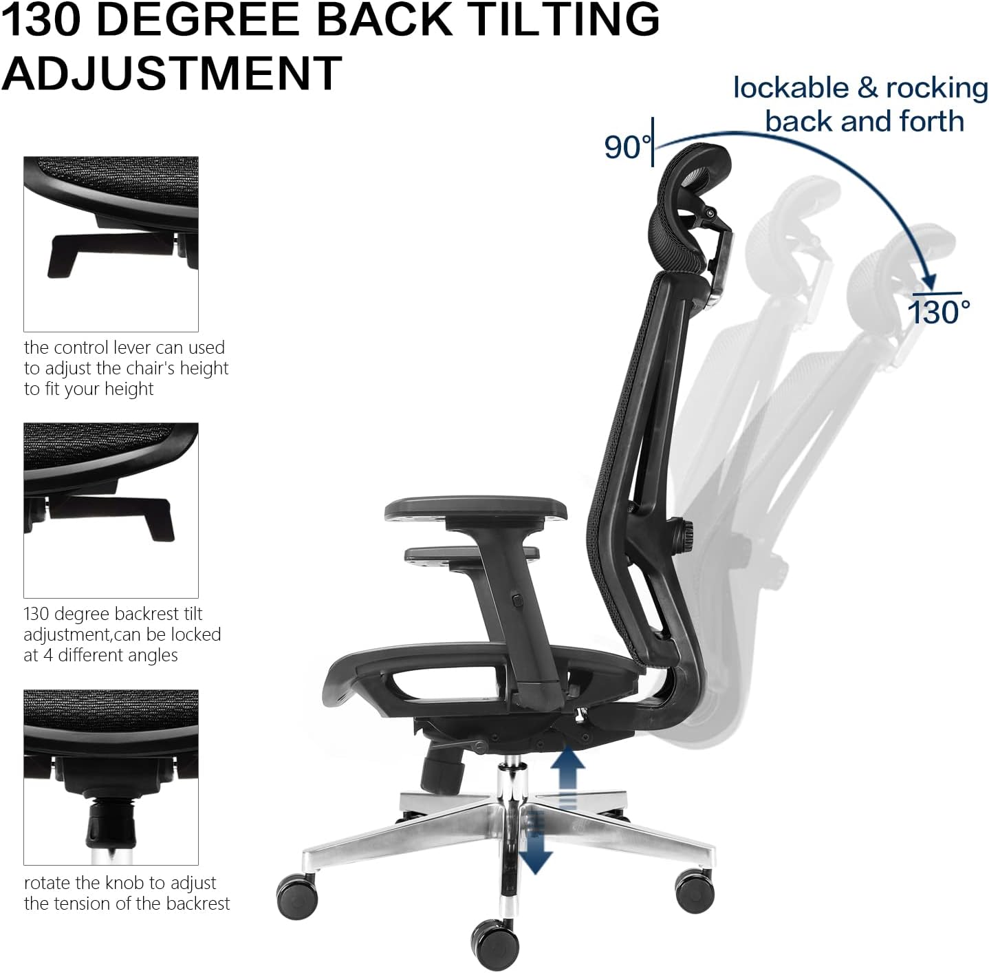 Ergonomic Office Chair High Back Mesh Computer Chair with Adjustable Arm Rests Lumbar Support and Headrest Breathable Mesh Rearward Multi-Angle Adjustable Advanced Lumbar Support Chair