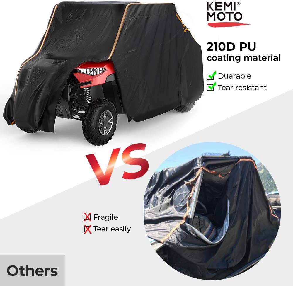 UTV Cover, kemimoto Waterproof Heavy Duty Large 4-6 Seats Cover (Length 214”) with Reflective Strip Compatible with RZR 4 Ranger Crew General 4 Can Am Kawasaki Pack of 2