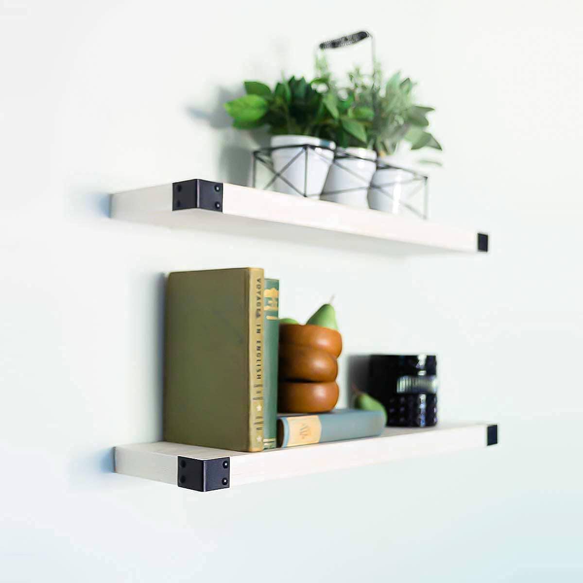 Willow u0026 Grace Bryan 36 inch Floating Wood Wall Mount Shelves, White, Set of 2