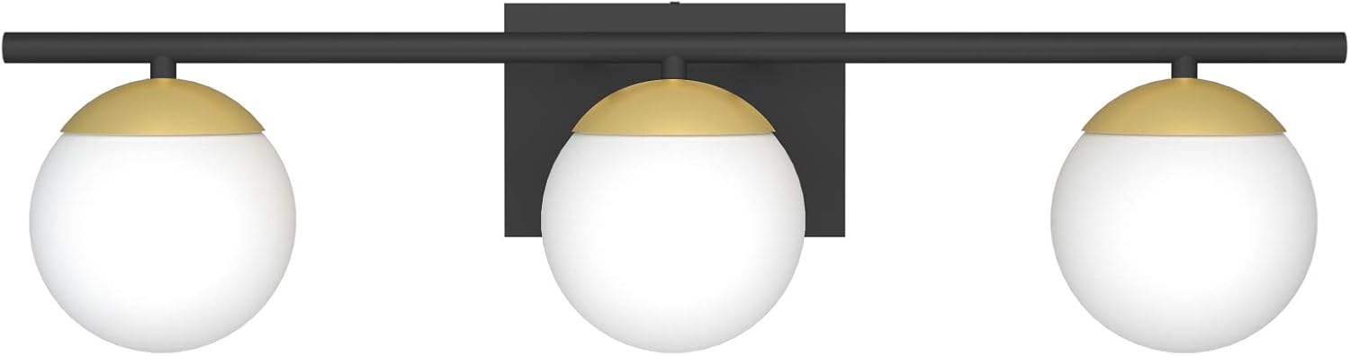 Ralbay Bathroom Vanity Lighting 3-Lights Black/Gold with Milk White Glass Globe Modern Industrial Bathroom Vanity Light Fixtures for Bathroom (Exclude Bulb)