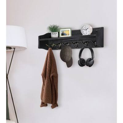 Wall Mounted Coat Rack with Shelf and Hooks for Entryway Bathroom Living Room(Washedwhite) August Grove Color: Black