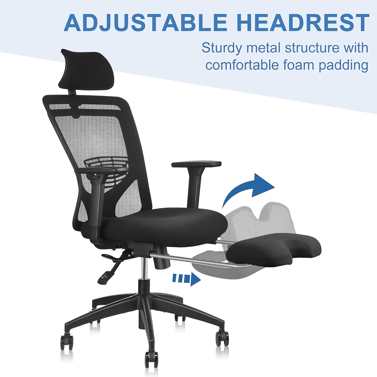 Ergonomic Office Chair with Footrest Support, LMIKAF High Back Desk Chair with 5D Padded Armrest, Lumbar Support, Thick Seat Cushion and Adjustable Headrest - 135&deg; Rocking Mesh Computer Chair