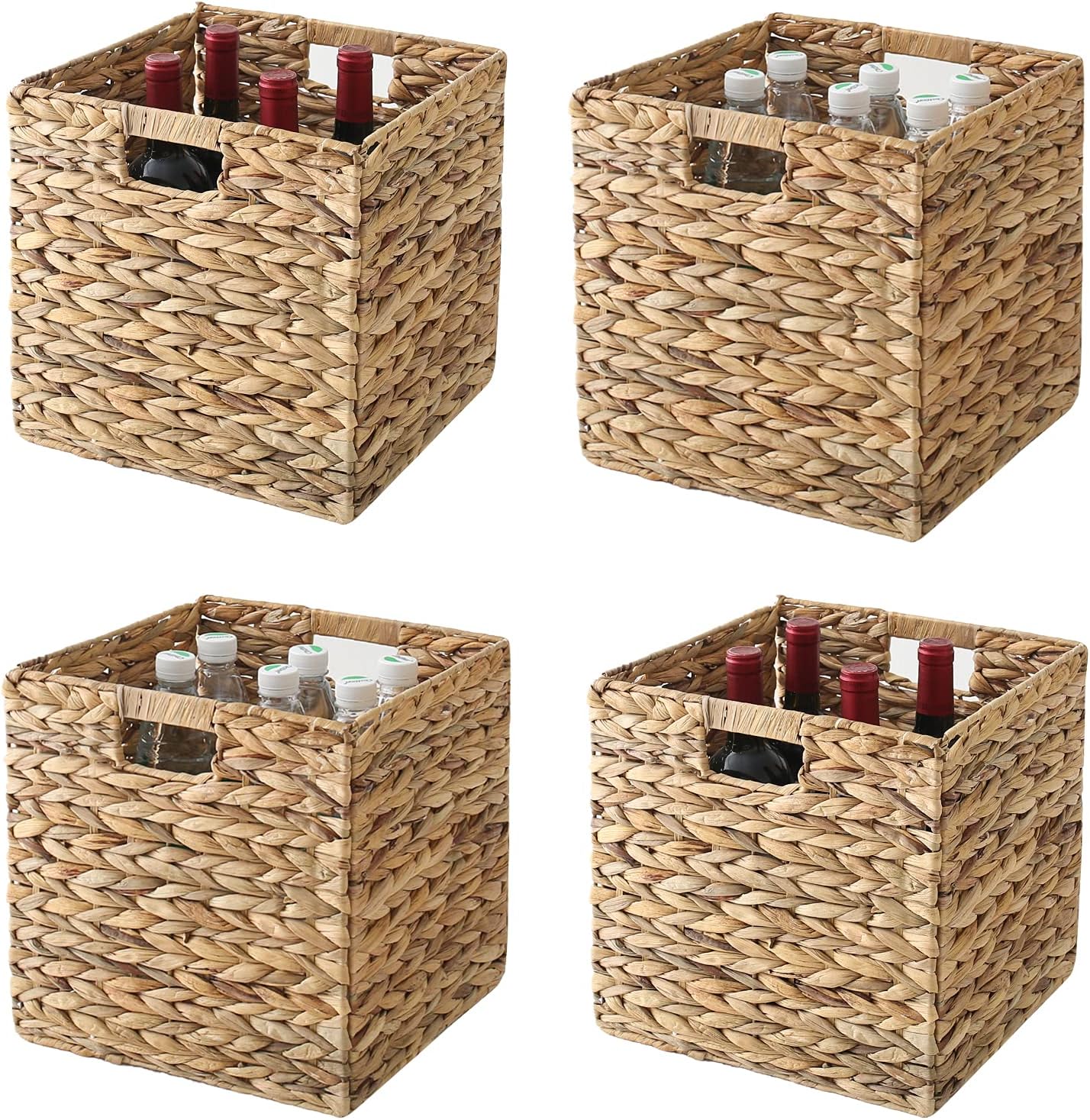 Wicker Cub Baskets Foldable Hyacinth Storage Woven Natural Basket 12x12 Rattan Storage Handwoven Laundry Organizer for Bedroom, Living Room, Shelves 4 Pack Baskets Pack of 2