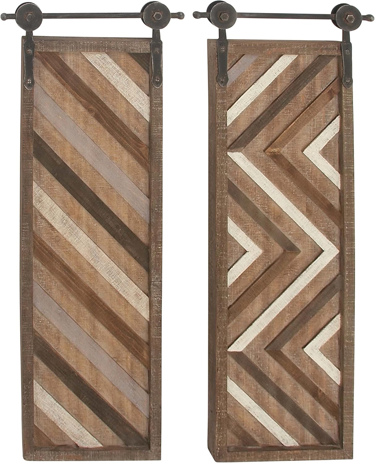 Deco 79 94606 Wooden Barn Door Wall D&eacute;cor (Set of 2), 20 in x 37 in, Brown/White/Cyan/Black