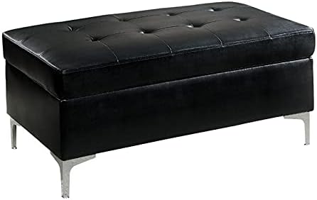 Pemberly Row Faux Leather Ottoman in Black