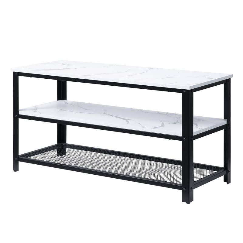 Taurus TV Stand - White Printed Faux Marble u0026 Black Finish