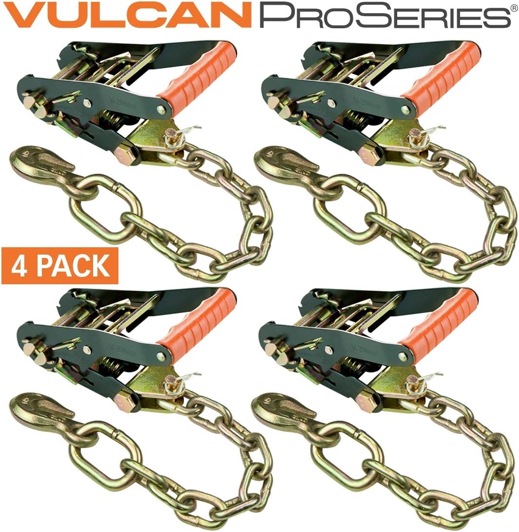 VULCAN Ratchet Buckle - Chain Anchor - 2 Inch Handle - PROSeries - 4 Pack - 3,300 lbs. Safe Working Load