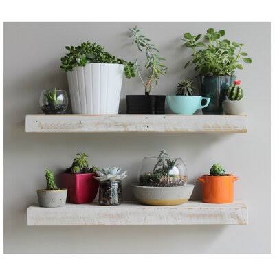 Gracie Oaks Joao Reclaimed Barn Wood Floating Accent Wall Shelf (Set of 2)