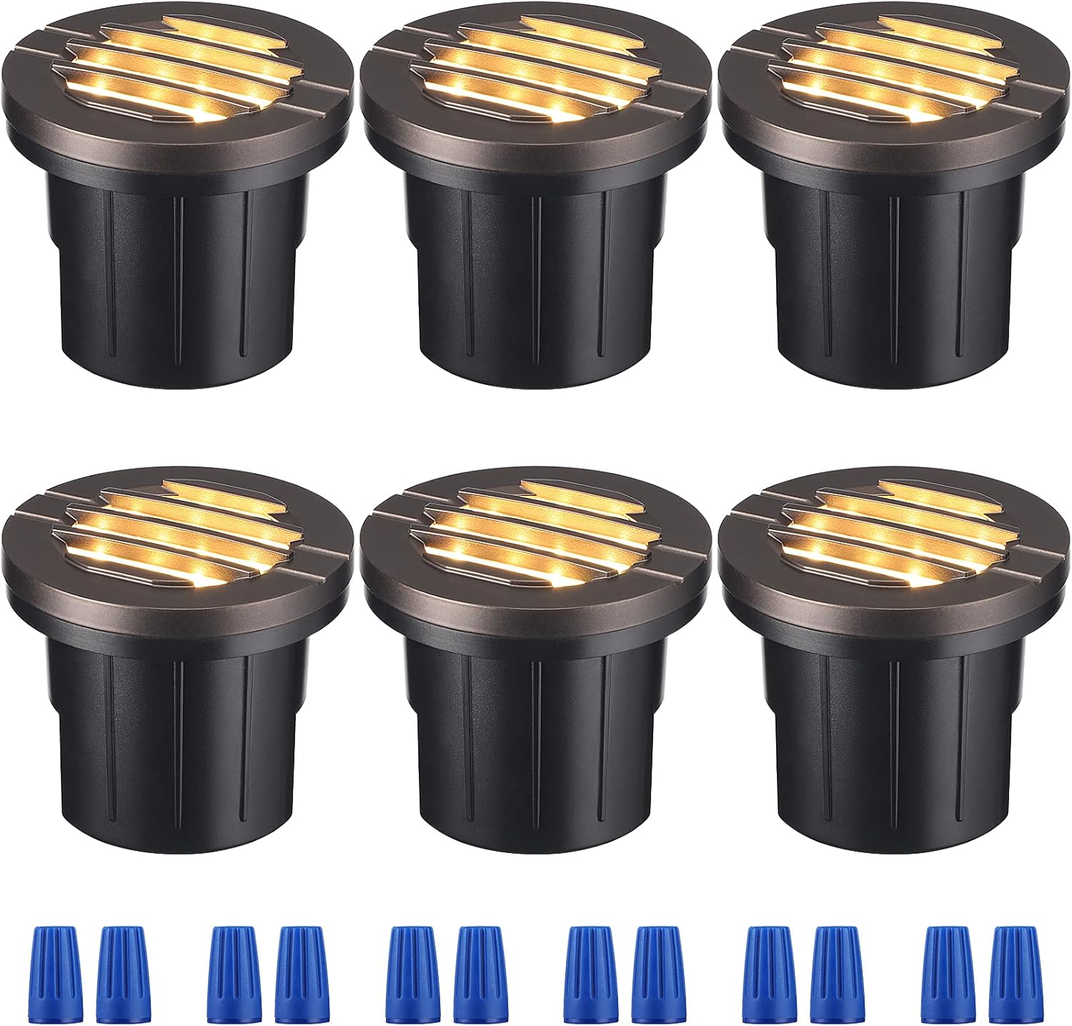 LEONLITE 6W Well Lights LED Low Voltage 12-24V, In-Ground Lighting, 3000K Warm White UL Listed Cable, IP67 Waterproof Landscape Lights for Yard, Garden, Patio, Black, 50000hrs Lifespan, Pack of 6