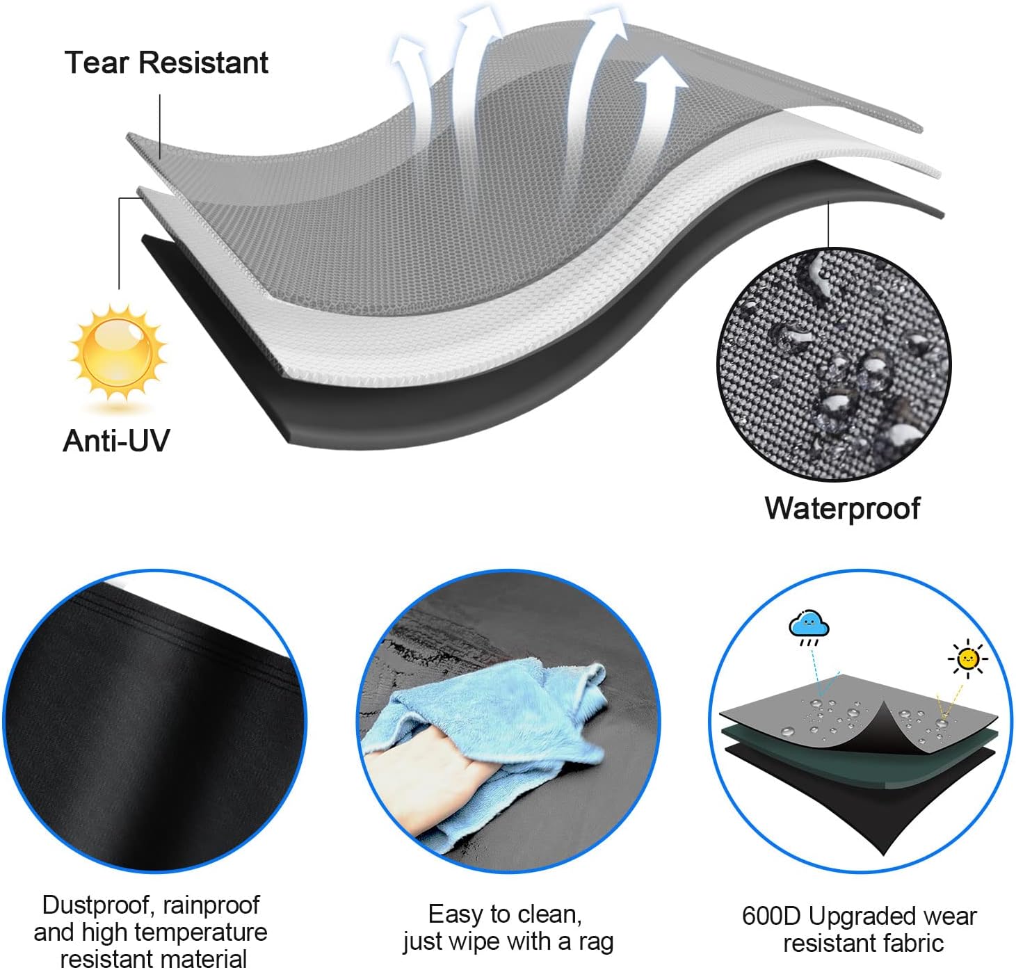 Grill Cover, 58 inches BBQ Gas Grill Cover, Waterproof, Anti-UV Material with Velcro Straps for Weber 7130 Genesis II, Char-Broil Monument, Brinkmann Dyna-glo Nexgrill Megamaster MASTERCOOK Pack of 2