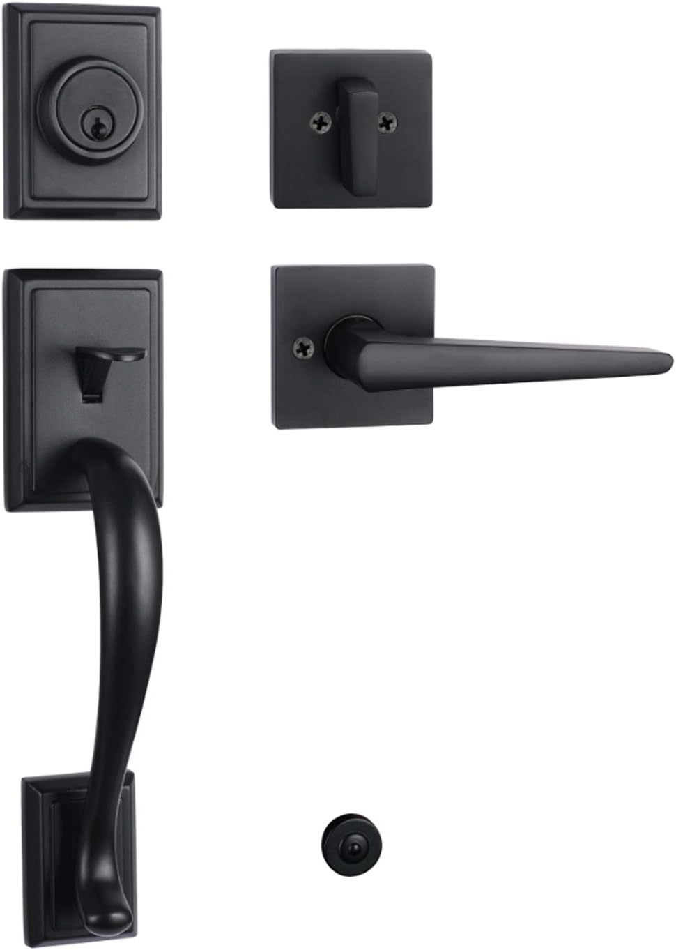 2 Pack Matte Black Lockset Keyalike Double Door Handleset with Single Cylinder Deadbolt Lock and Halifax Lever in Iron Black Finish Lockset Double Door Lockset(Keyed&Dummy)