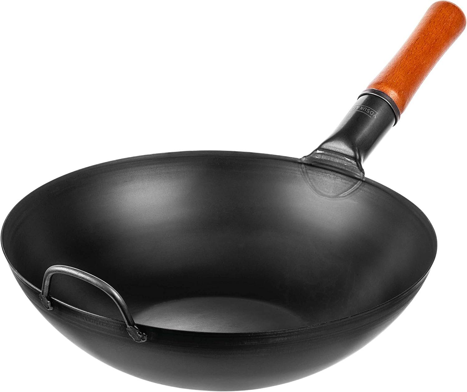 Yosukata Carbon Steel Wok Pan – 13,5 “ Woks and Stir Fry Pans - Chinese Wok with Flat Bottom Pow Wok - Traditional Chinese Japanese Woks - Black Steel Wok Pack of 2