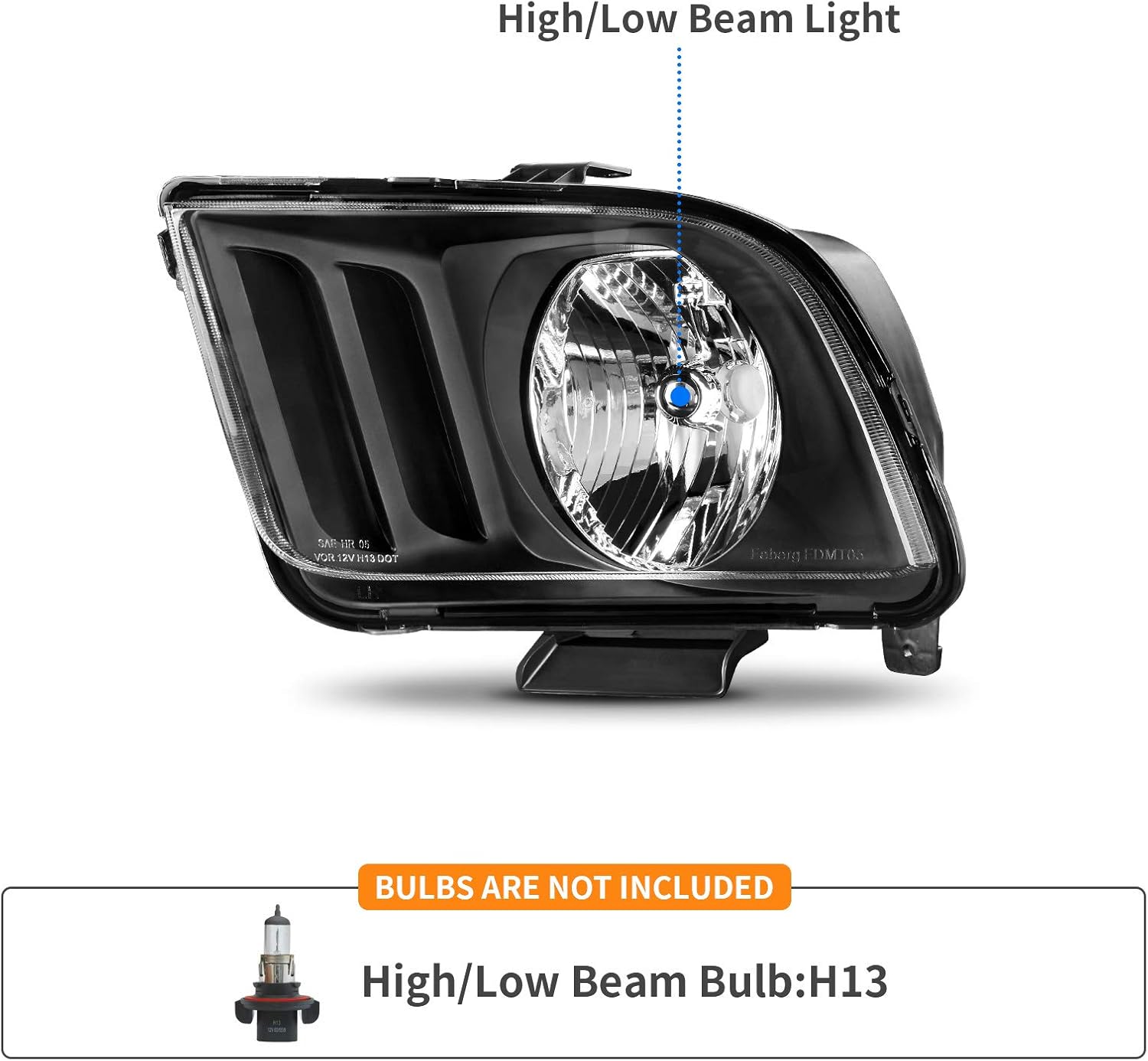 DWVO Headlight Aseembly Compatible with 2005-2009 Ford Mustang Black Housing Clear Lens Driver and Passenger Side