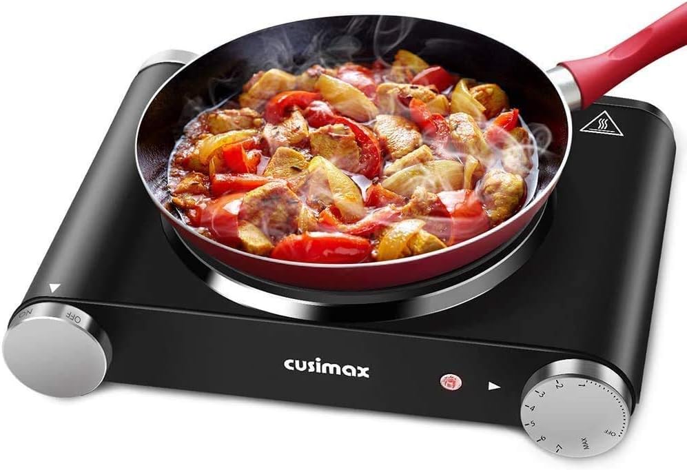 Cusimax Hot Plate Electric Burner Single Burner Cast Iron hot plates for cooking Portable Burner 1500W with Adjustable Temperature Control Stainless Steel Non-Slip Rubber Feet, Upgraded Version Pack of 2