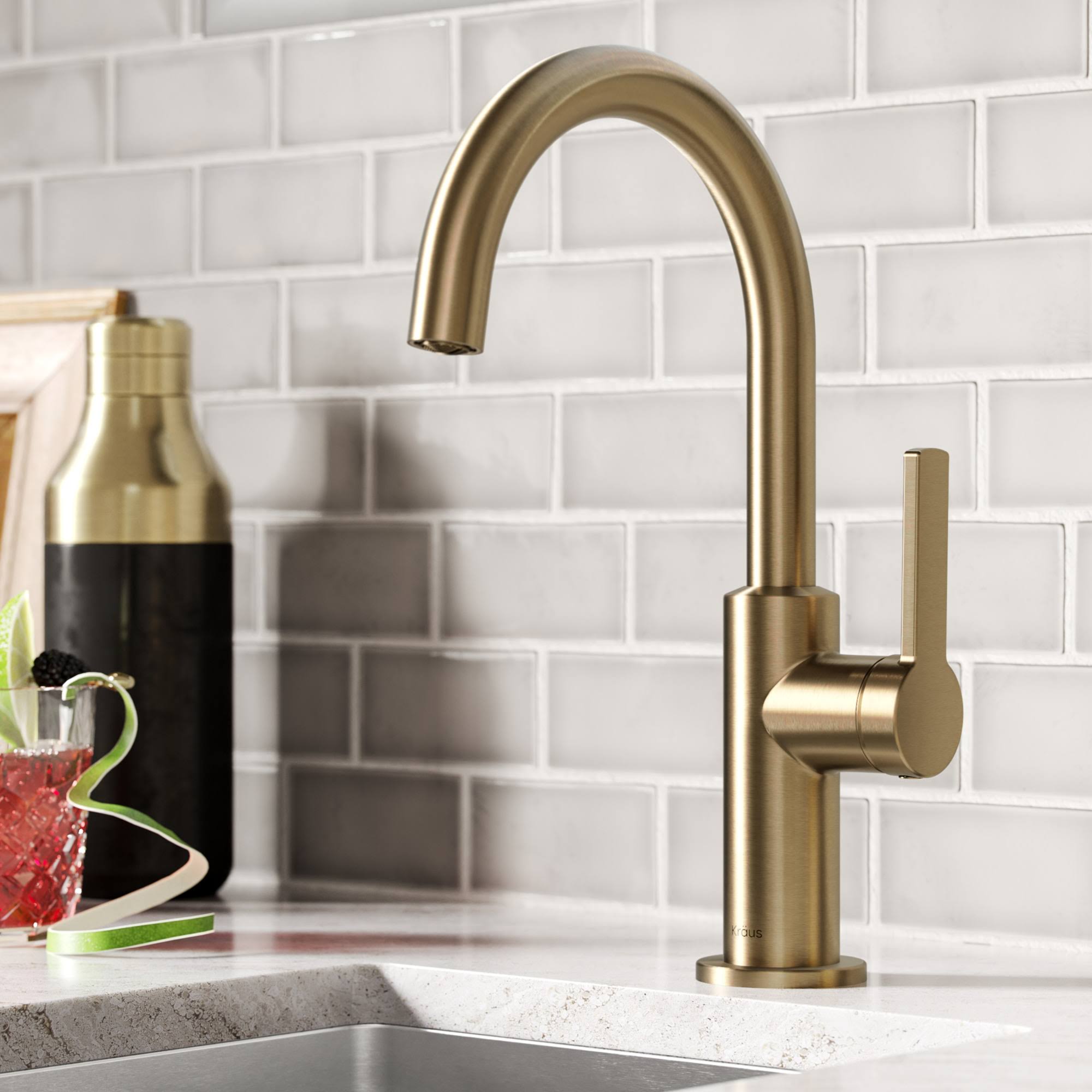 Kraus KPF-2822SFACB Oletto Single Handle Kitchen Bar Faucet in Spot Free Antique Champagne Bronze