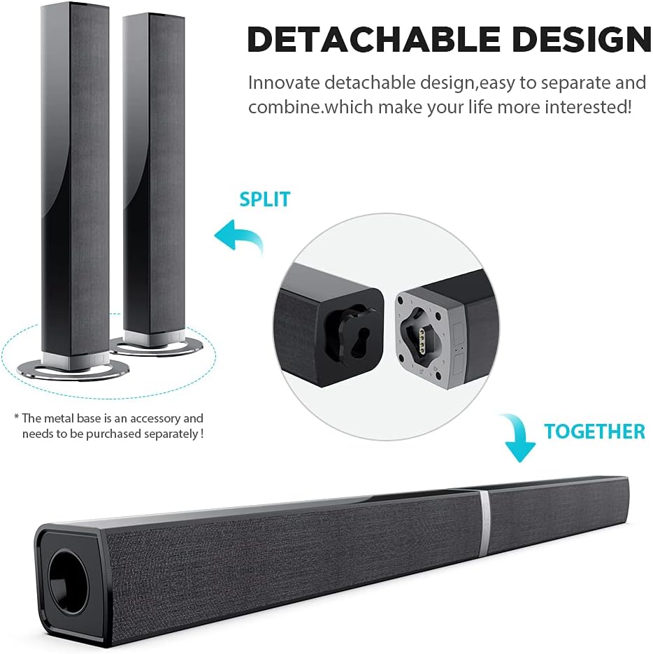 Sound Bar, MEGONG 2020D Split Soundbars for TV 50W 32-Inch Wired & Wireless Bluetooth Sound Bars Home Theater Surround Speakers (Optical/HDMI/Aux/Remote Control/Wall-Mounted) Pack of 2