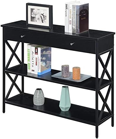 Pemberly Row Modern One-Drawer Console Table in Black Wood and Metal