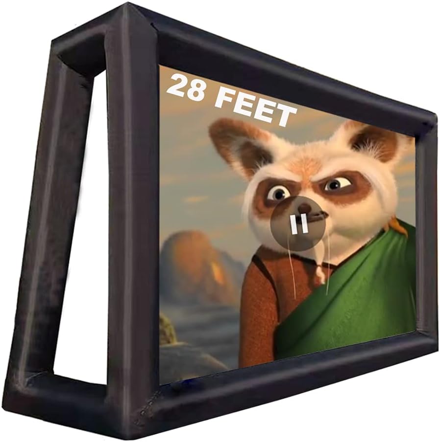 28 ft Huge Inflatable Movie Screen Outdoor - Seamless Front and Rear Portable Blow Up Projection Screen for Churches, Open Air Theater, Schools, Grand Parties, Backyard Pool Fun (28ft with Blower)