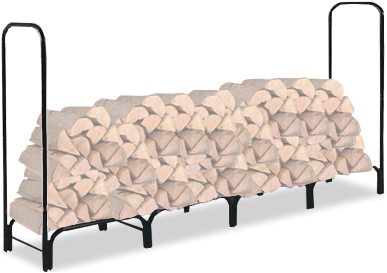 Leasbar Firewood Log Rack 8ft Storage Rack Log Holder Storage Stand Woodpile Rack Outdoor Indoor Steel Black