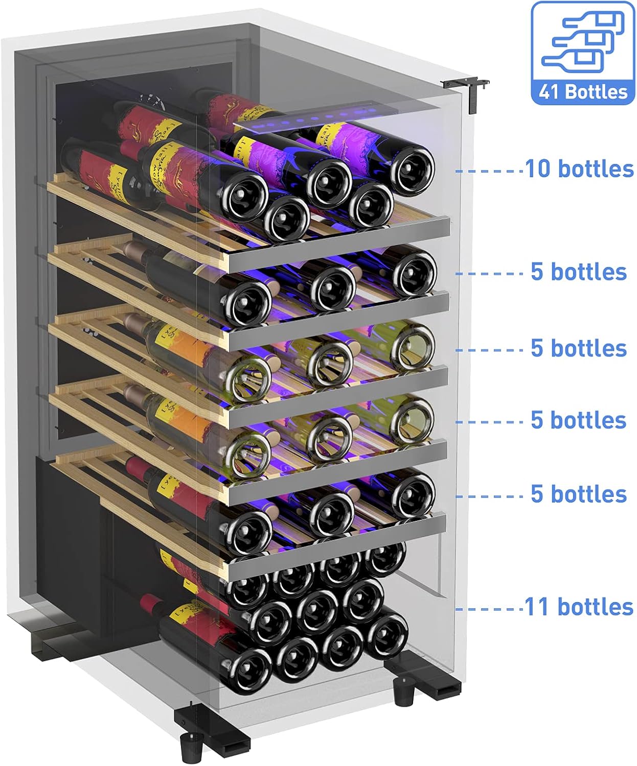 FANCOOL Wine Cooler,41 Bottle Compressor Wine Refrigerator with LED Touchscreen, Professional Air-Cooled Frost Free Freestanding Wine Cellars, Double Glass Door Beech Shelf Wine Fridge 41-68°F, Black(16 Inch)