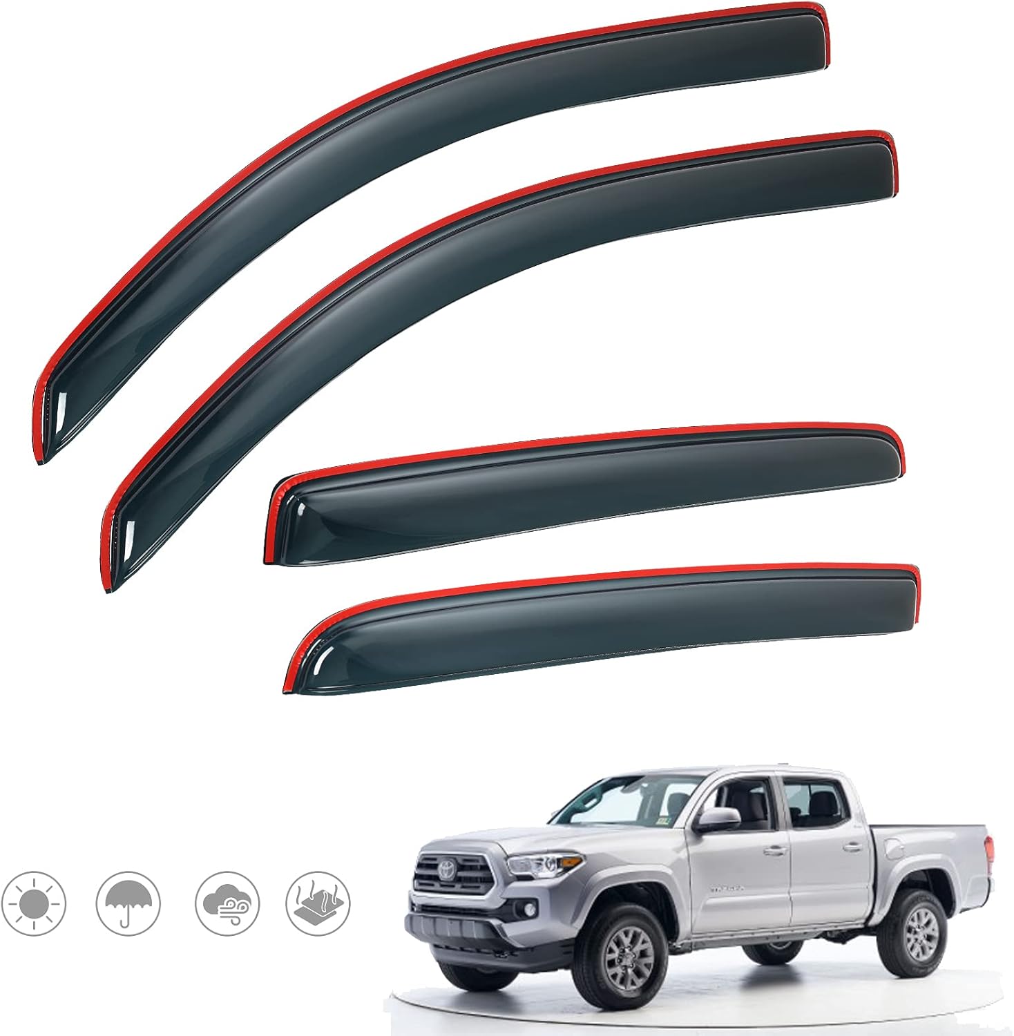 in-Channel Rain Guards Compatible with 2016-2022 Tacoma Double Cab Side Window Deflectors, Vent Window Visors, Front+Rear