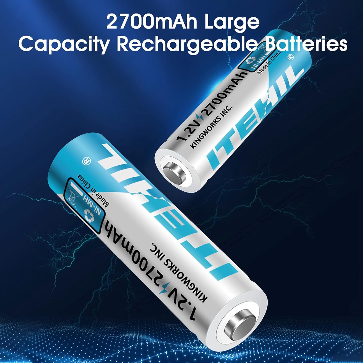 ITEHIL Rechargeable AA Battery, Double A Battery Recargable, 2700mAh 8 Count 1.2V Pre-chargered NiMH AA Rechargeable Batteries with 8-Bay Individual Charger for AA AAA Batteries Pack of 2