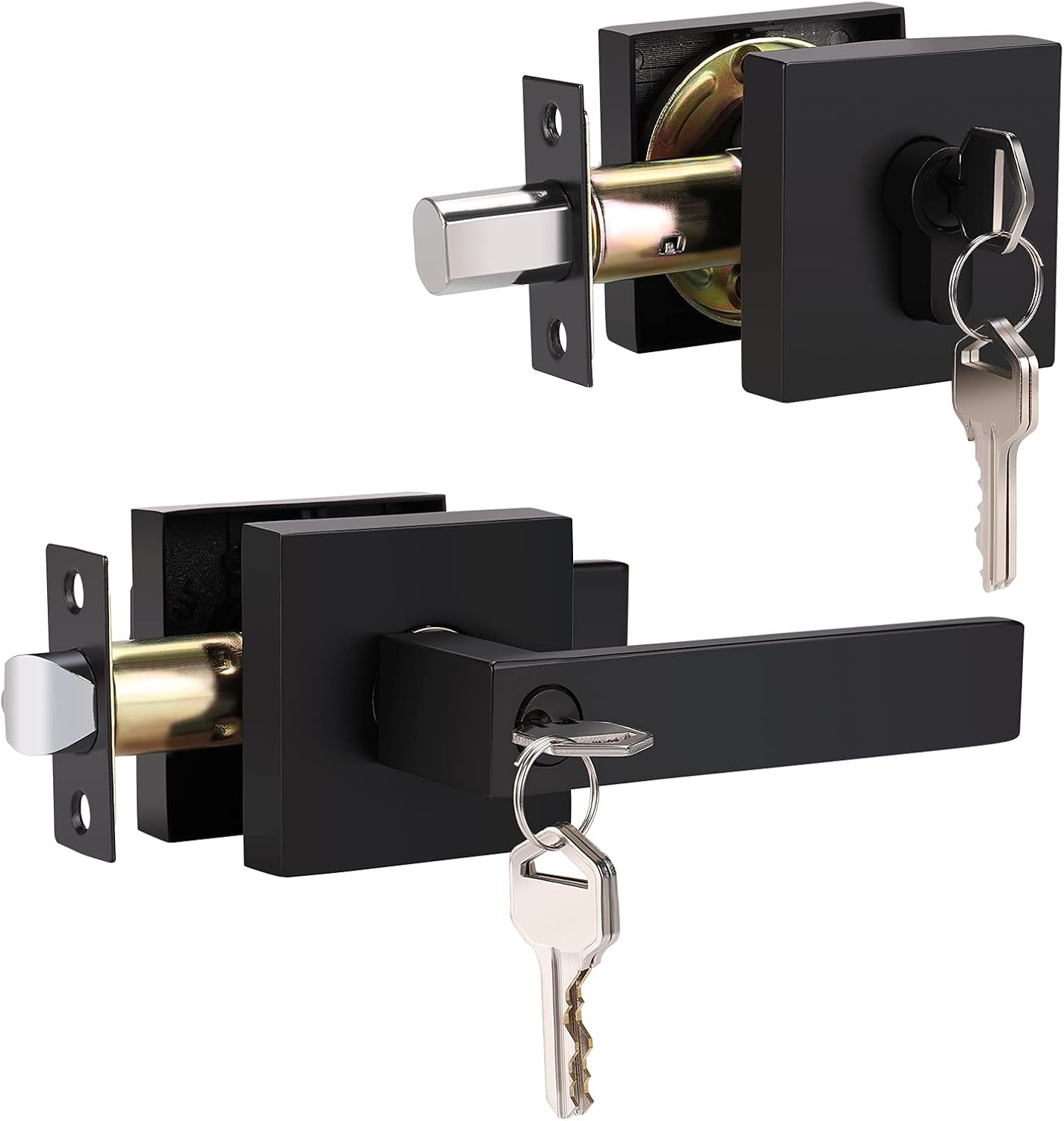 5 Pack Passage Lever Door Handle Heavy Duty Modern Square Non-Locking Lever Set for Hallway or Closet Doors, Passage Door Handle Lever in Matte Black Finish, Reversible for Right & Left Sided Door