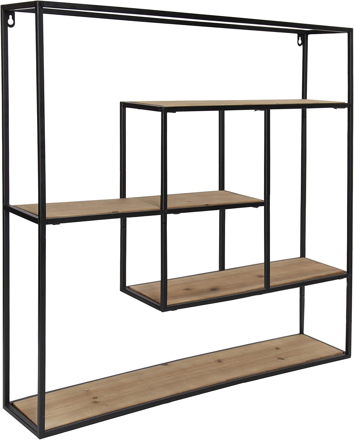 Kate and Laurel Ulna Large Modern Decorative Floating Wall Shelves with Black Metal Frame, Rustic Brown Wood