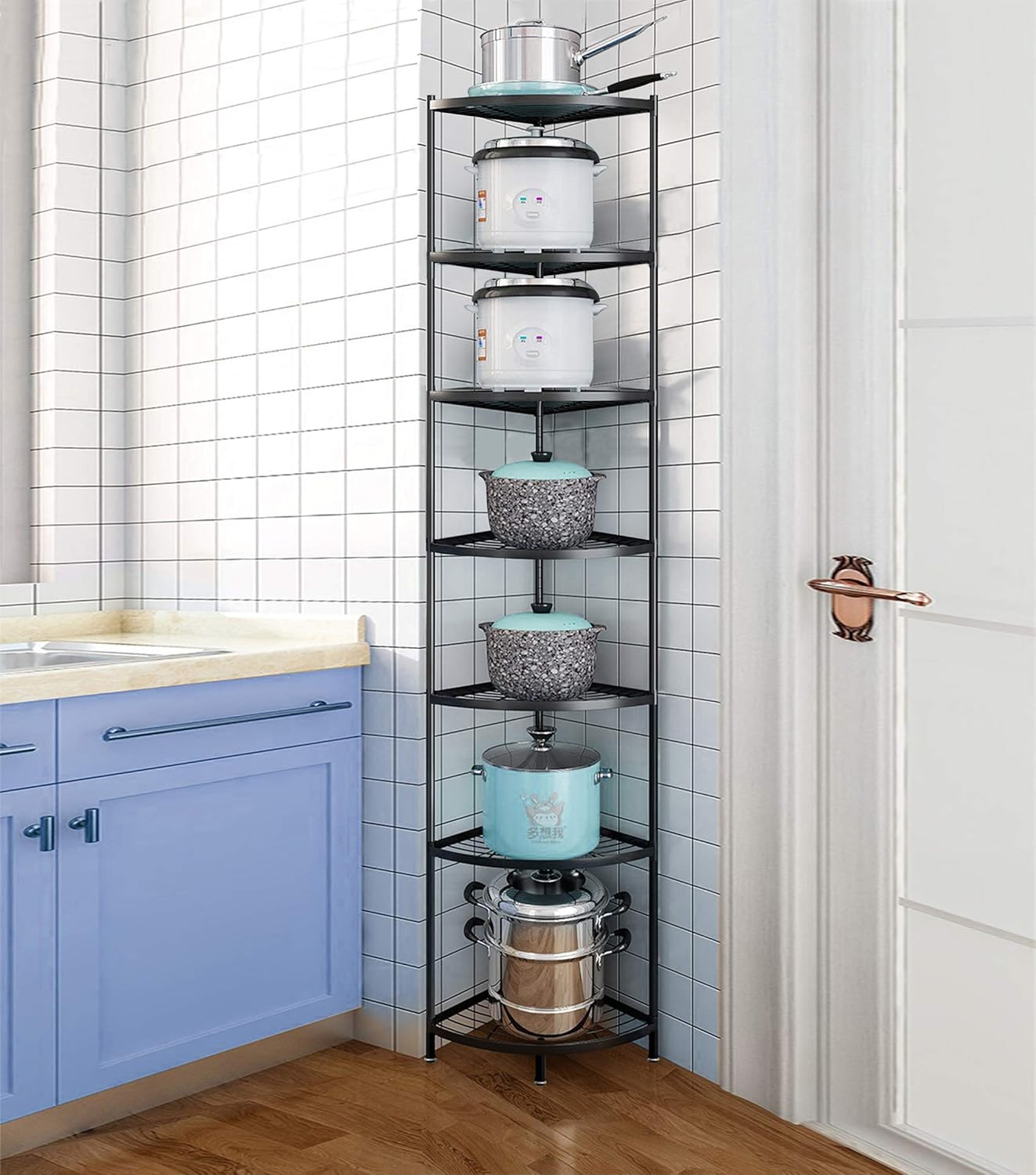 7-Tier Kitchen Corner Shelf Rack, Multi-Layer Pot Rack Storage Organizer Stainless Steel Shelves Shelf Holder