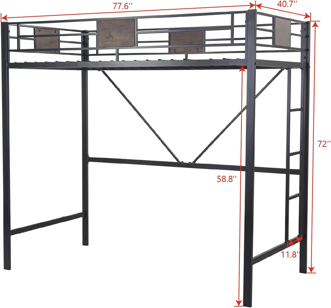 SHA CERLIN Metal Twin Size Loft Beds Frame with Stairs & Full-Length Guardrail,Space-Saving,Fit Kids and Adult ,Noise Free,Black