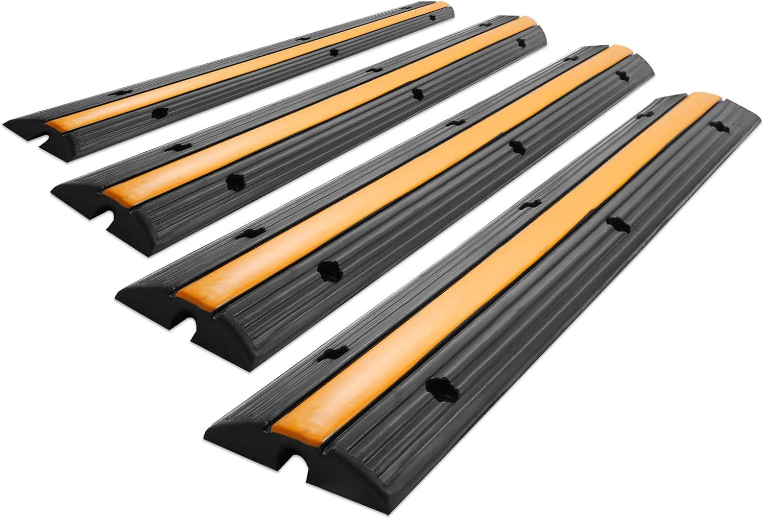 SHZOND Extreme Rubber Single Channel Cable Protector Cable Ramps/Protectors Cable Ramp Cover 4 Pack Cable Protector Ramp Capacity 18000lbs Rubber Speed Bump (4 Pack Single Channel) Pack of 2