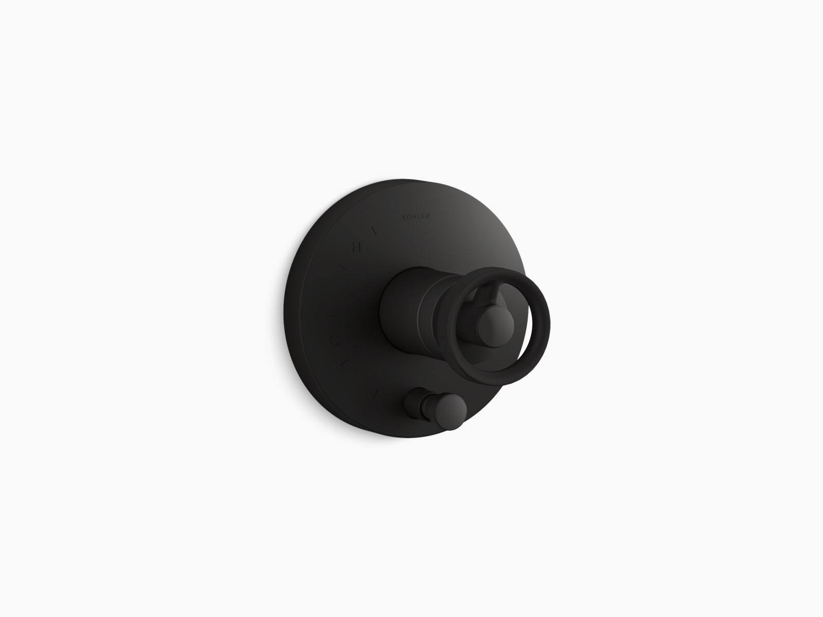 Kohler T78016-9-BL Components Rite-Temp Shower Valve Trim with Diverter and Industrial Handle - Matte Black