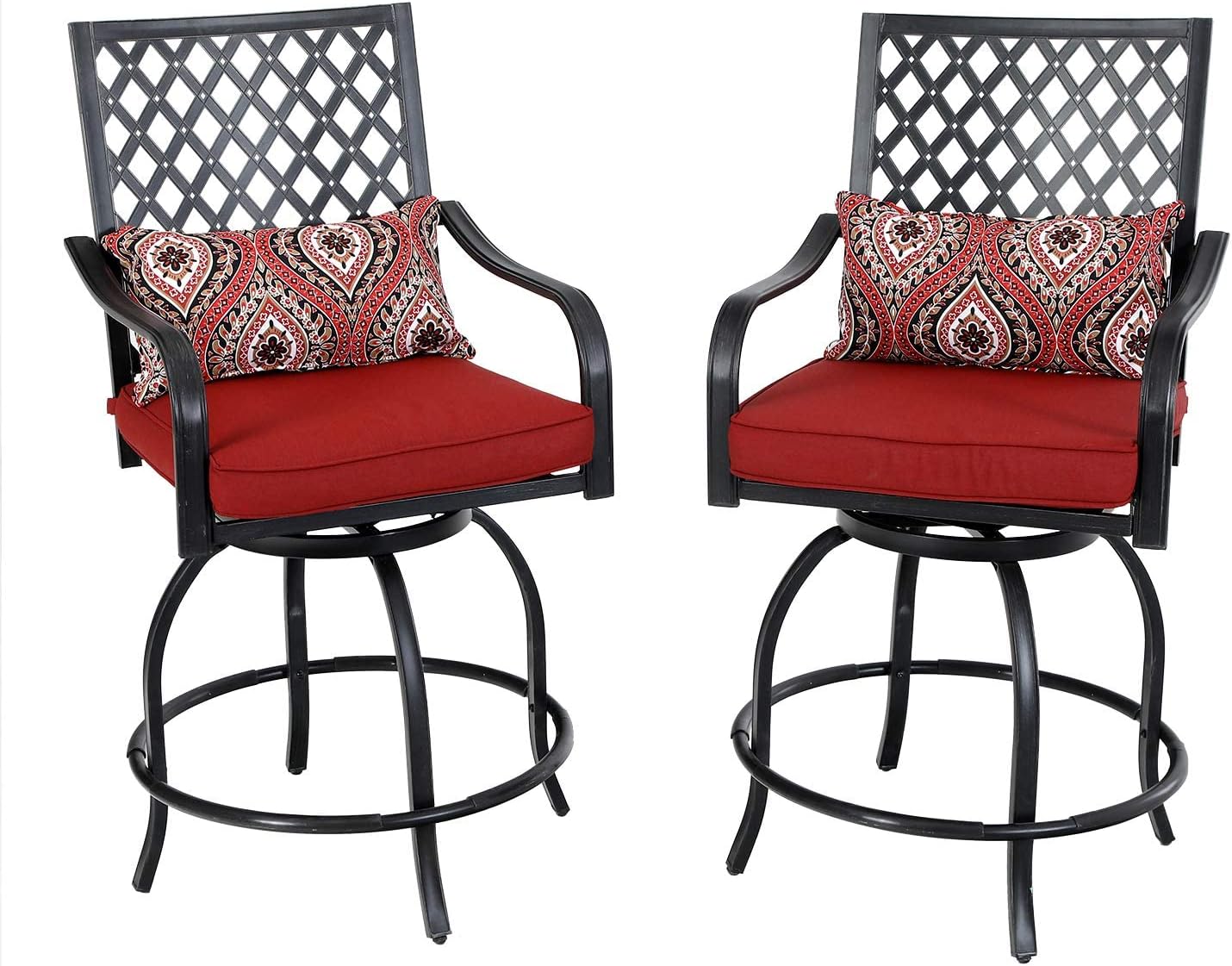 PHI VILLA Outdoor Swivel Bar Stools Set of 2, 27.5