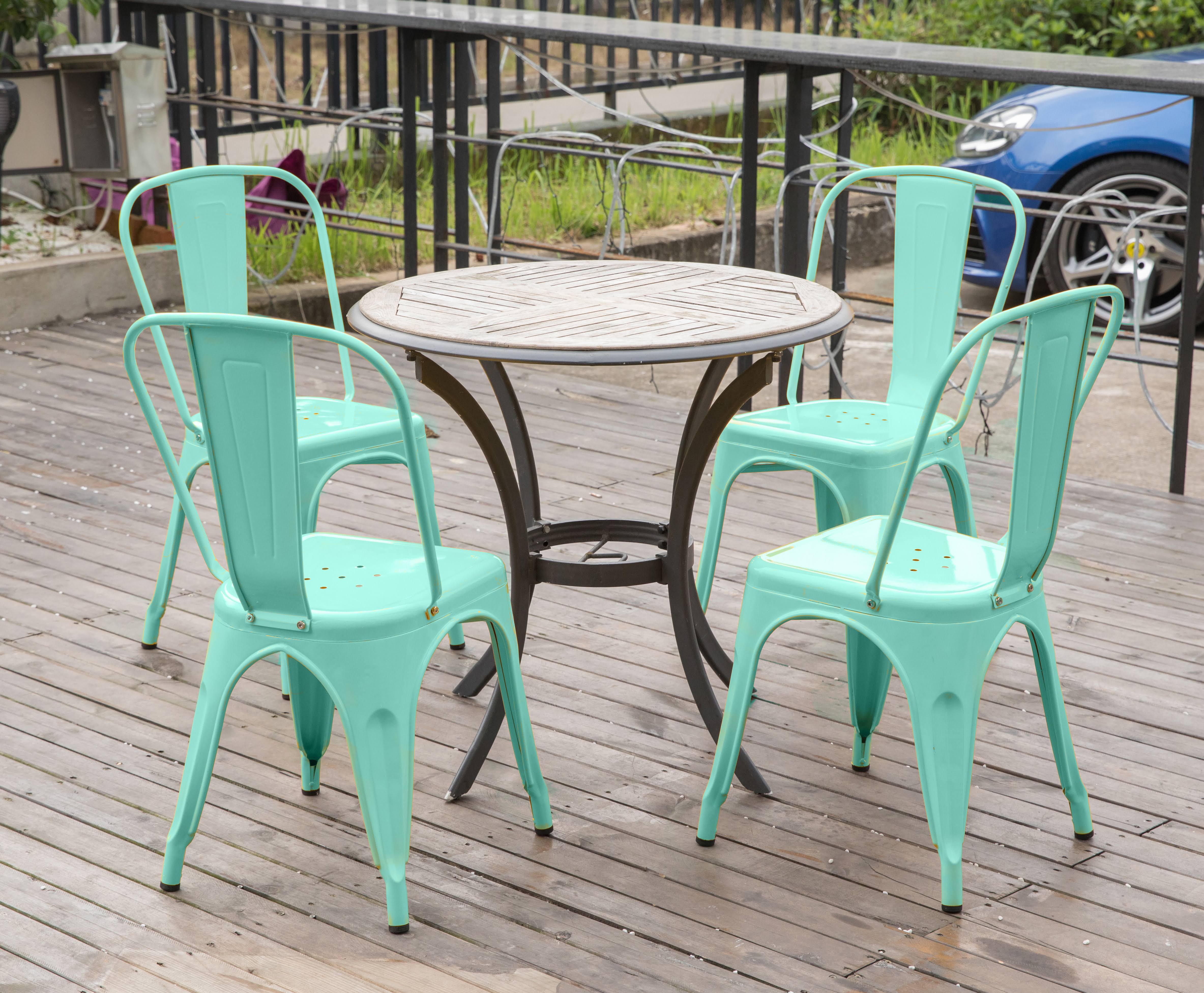 Green Industrial Metal Dining Bistro Chair with BACK, Set of 4