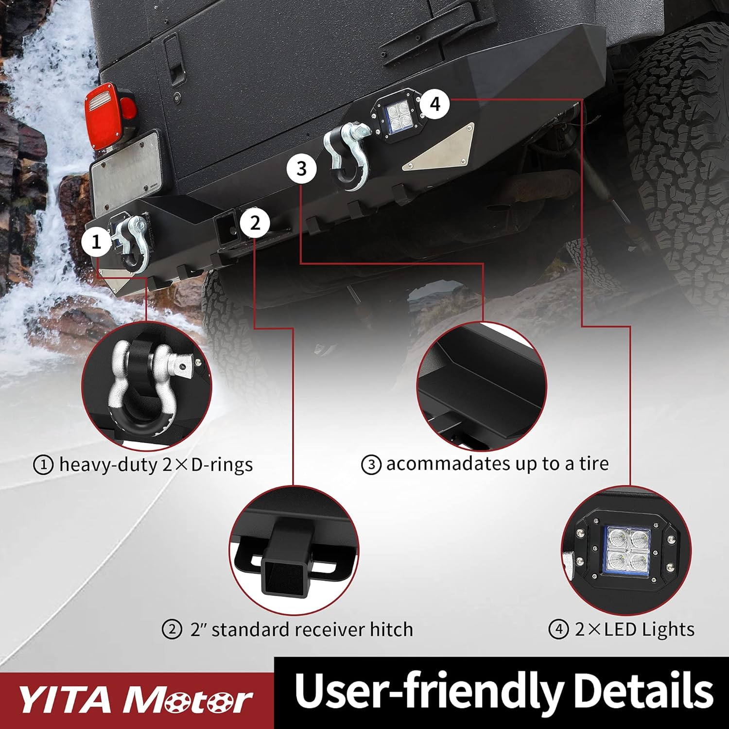 YITAMOTOR Rear Bumper Combo Compatible with 1997-2006 Jeep Wrangler TJ with 2