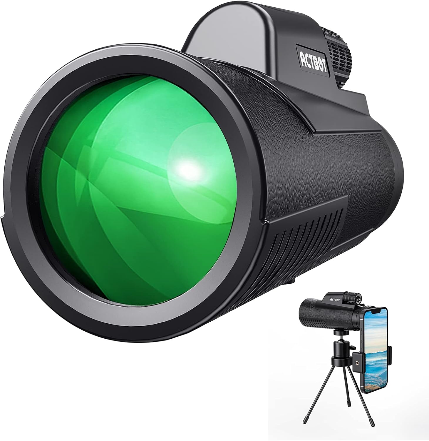 Monocular Telescope, ACTBOT 12x50 Waterproof Monocular Telescope with Smartphone Tripod, Adults Monoculars for Bird Watching Hiking Concert Travelling Hunting, FMC Lens, BAK4 Prism, Fog-Proof