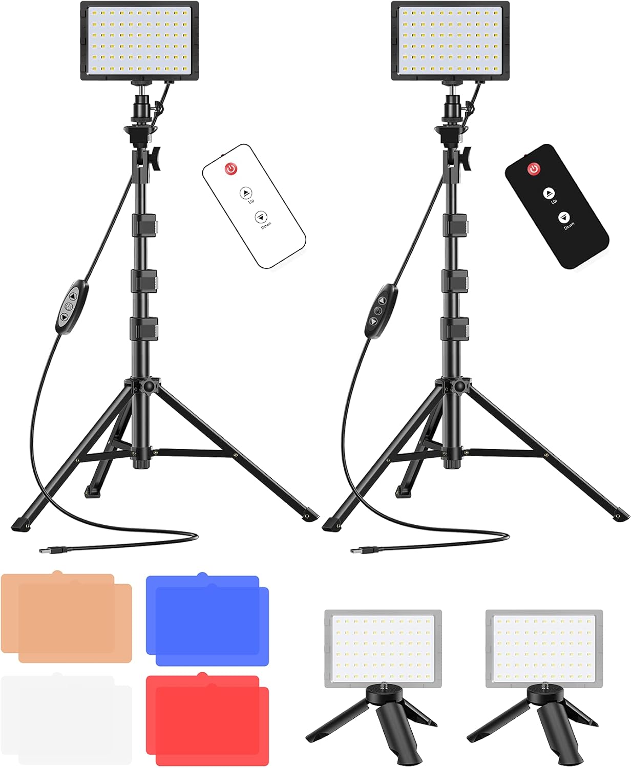 EMART LED Video Light Kit with One-to-One Remote Control, Photography Studio Light with Adjustable Stand Tripod, Table Top Photo Video Conference Lighting for Recording, Streaming, YouTube, Shooting Pack of 2