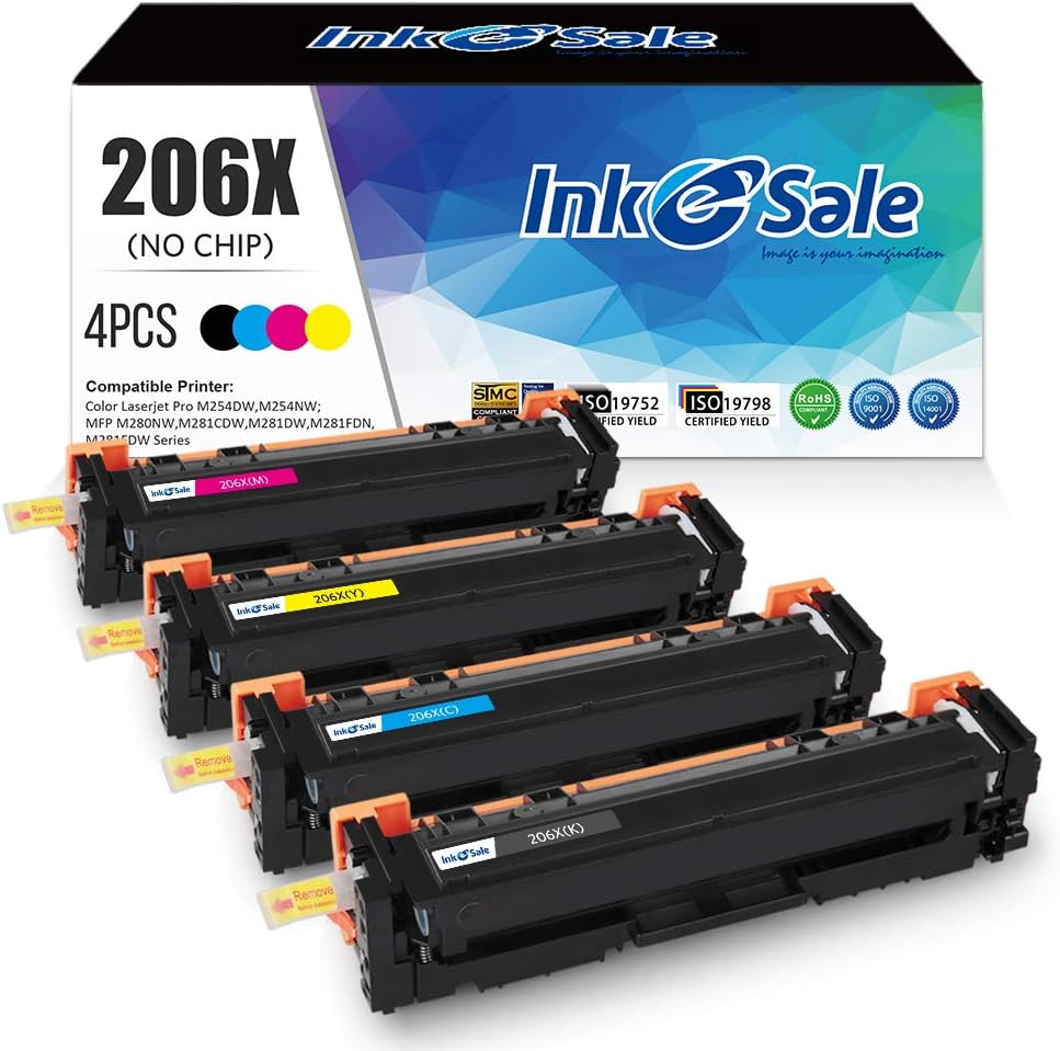 INK E-SALE Compatible 206X Toner Cartridge Replacement for HP 206A 206X W2110X W2111X W2112X W2113X Toner Set for HP Color Pro M255dw M283fdw M283cdw M282nw Printer 4PK - OEM Chips Needed