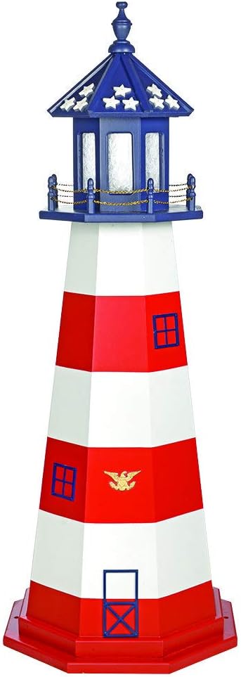 DutchCrafters Decorative Lighthouse - Wood, Assateague Style (Red/Black/White, 5)