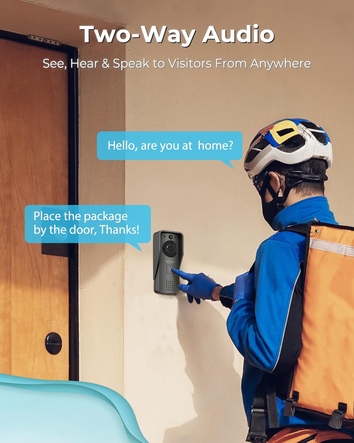 Ecoey Video Doorbell Camera, Smart Wi-Fi Doorbell Camera with Two-Way Audio, Video Doorbell with 1080P HD, PIR Motion Detection, Removable TF Card, Wireless Doorbell with Solar Energy, GW1002, 1PACK