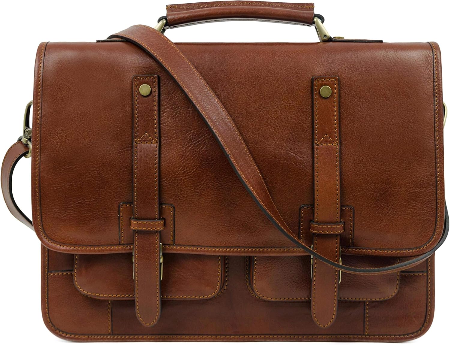 Leather Briefcase Laptop Bag Converting to Backpack - Handmade Messenger Computer Shoulder Handbag Portfolio Satchel for Business Work - Time Resistance
