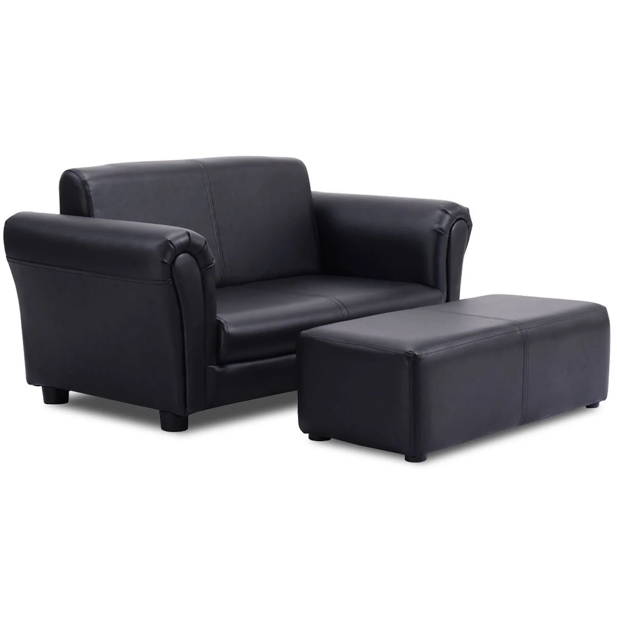 Costzon Kids Sofa Set 2 Seater Armrest Children Couch Lounge W Footstool Black