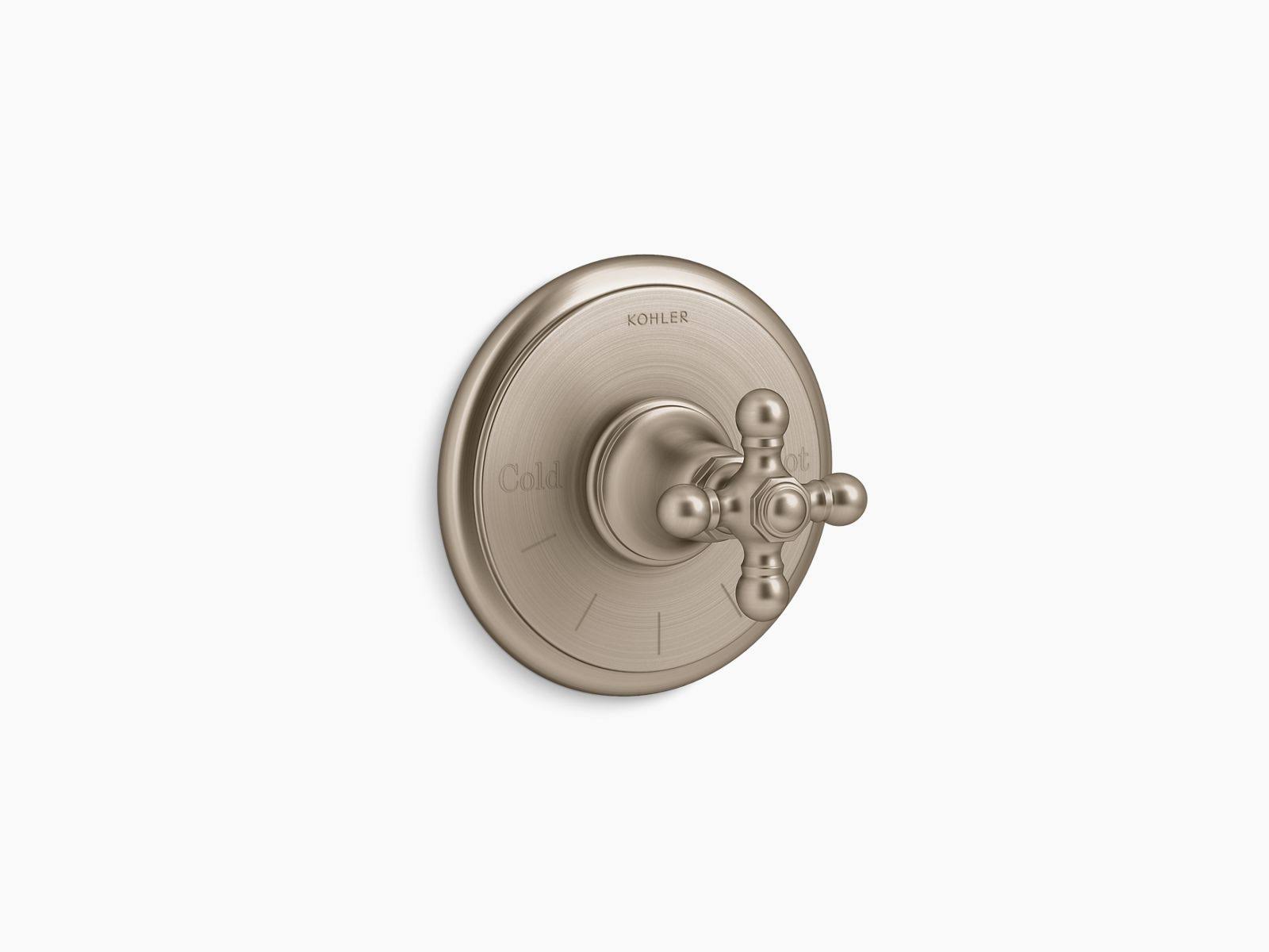 Kohler T72769-3-BV Artifacts Thermostatic Valve Trim with Cross Handle - Vibrant Brushed Bronze