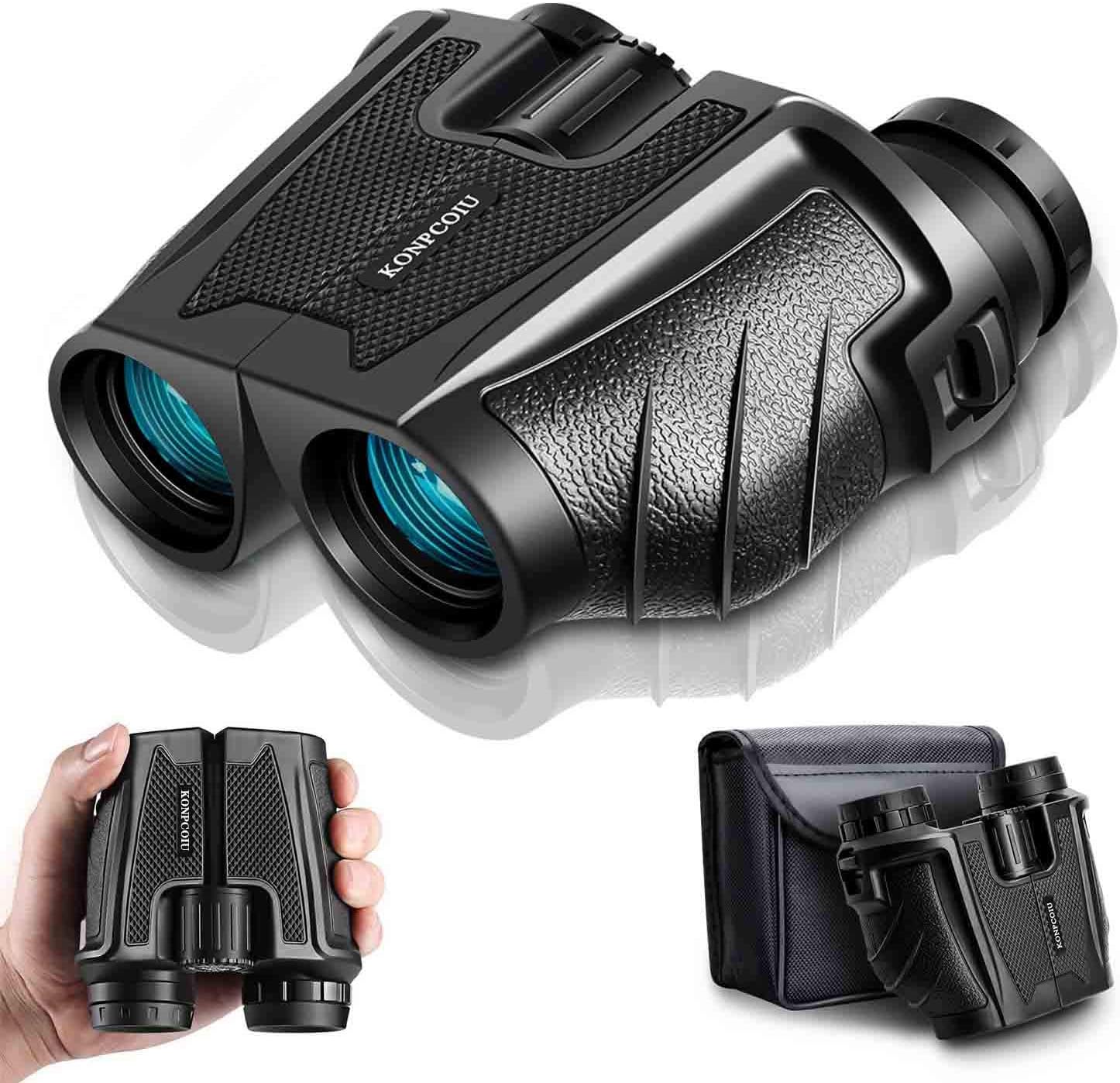 12x25 Binoculars for Adults and Kids, Clear Weak Light Vision, Compact Waterproof Binocular with BAK4 FMC Lens, High Power Easy Focus for Bird Watching, Hunting, Travel, Sport Games, Sightseeing