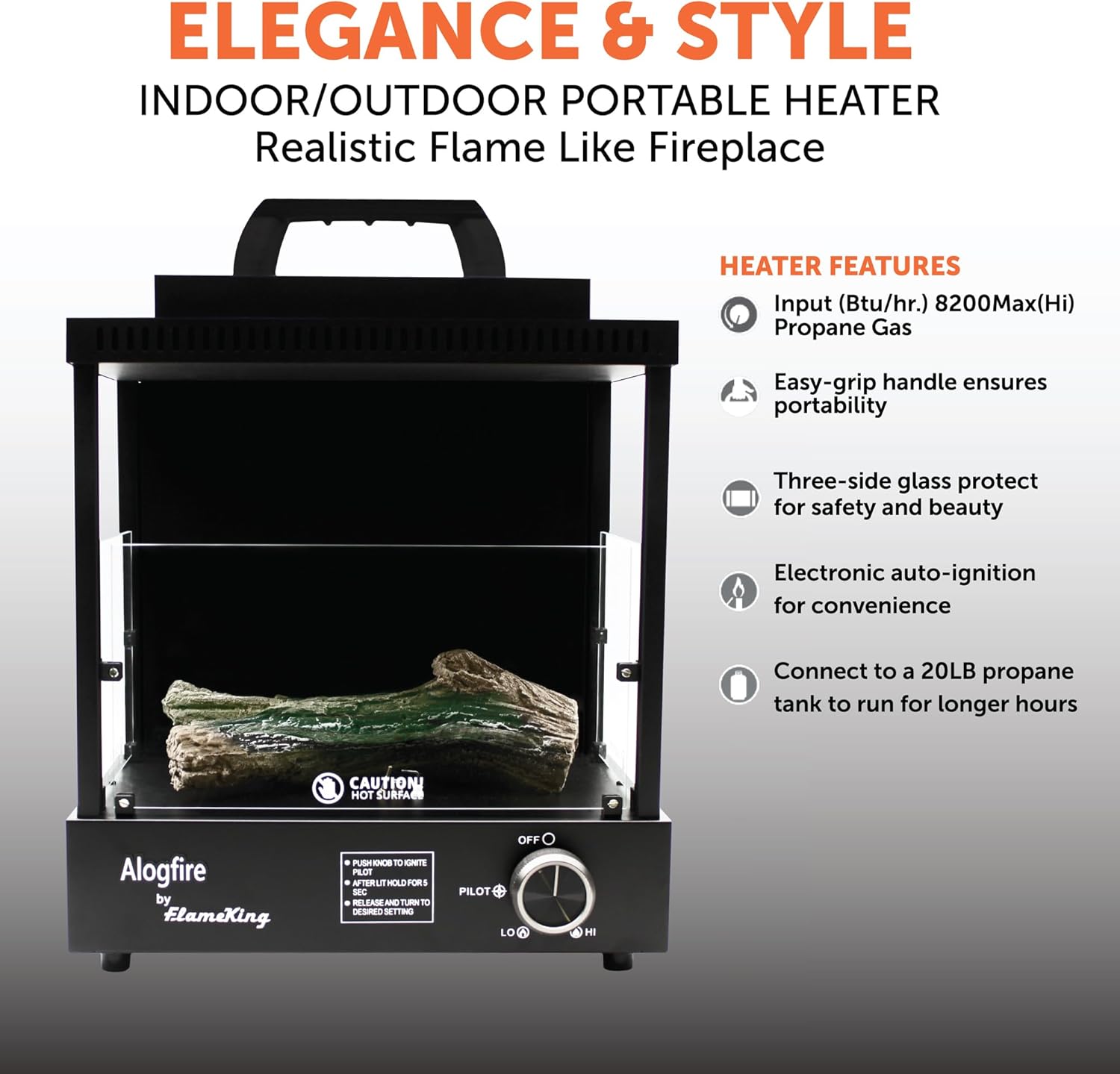 Flame King ALOGFIRE Propane Ambiance Log Fireplace Heater, Clean and Smokeless Dancing Flames, Indoor and Outdoor Use, for Campers, Patios, and Workshops