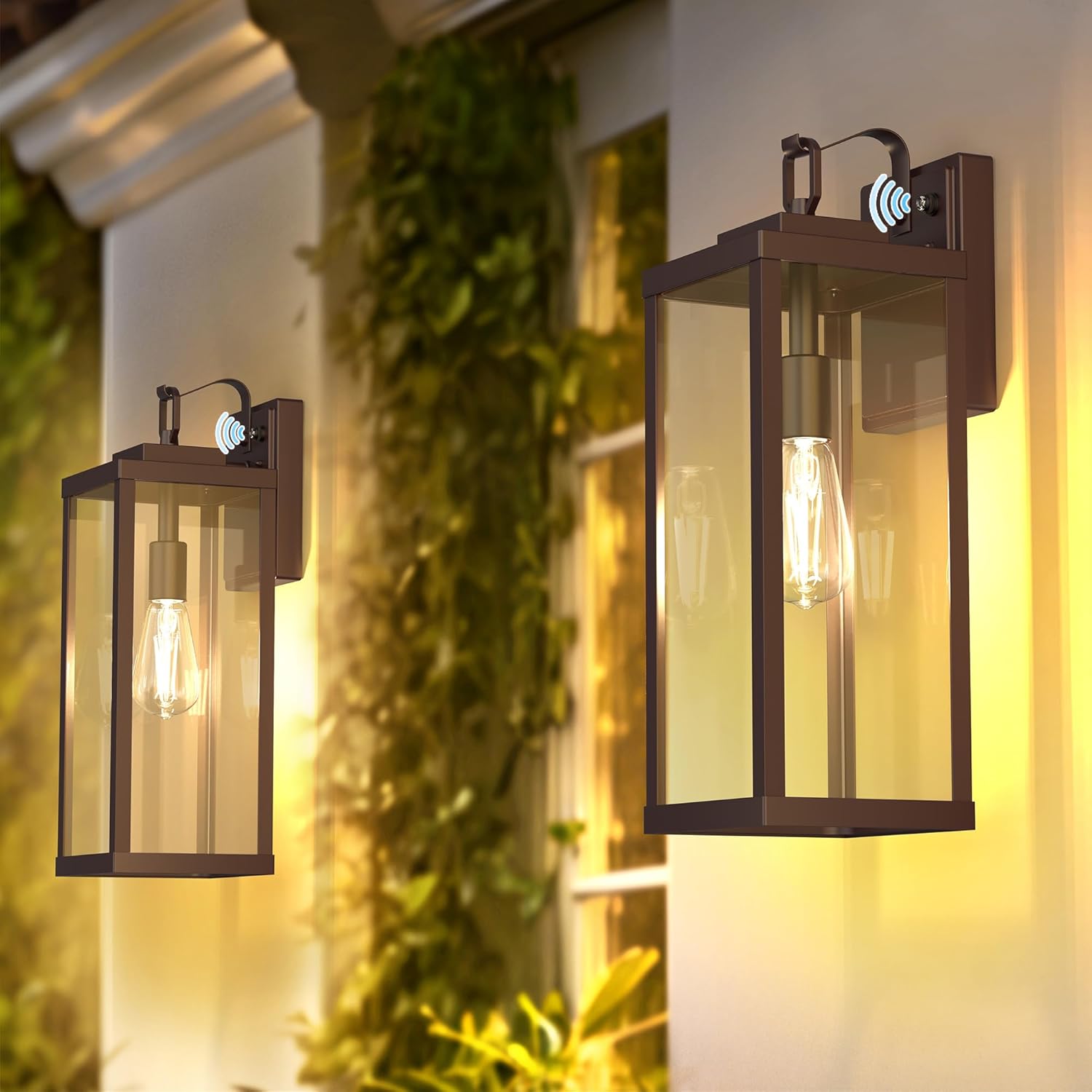 DORESshop Large Size Dusk to Dawn Outdoor Wall Lights, 17 Inch Bronze Waterproof Anti-Rust Outdoor Light Fixtures Wall Mount with Clear Glass Shade for Porch, Garage, ETL Listed, 2 Pack