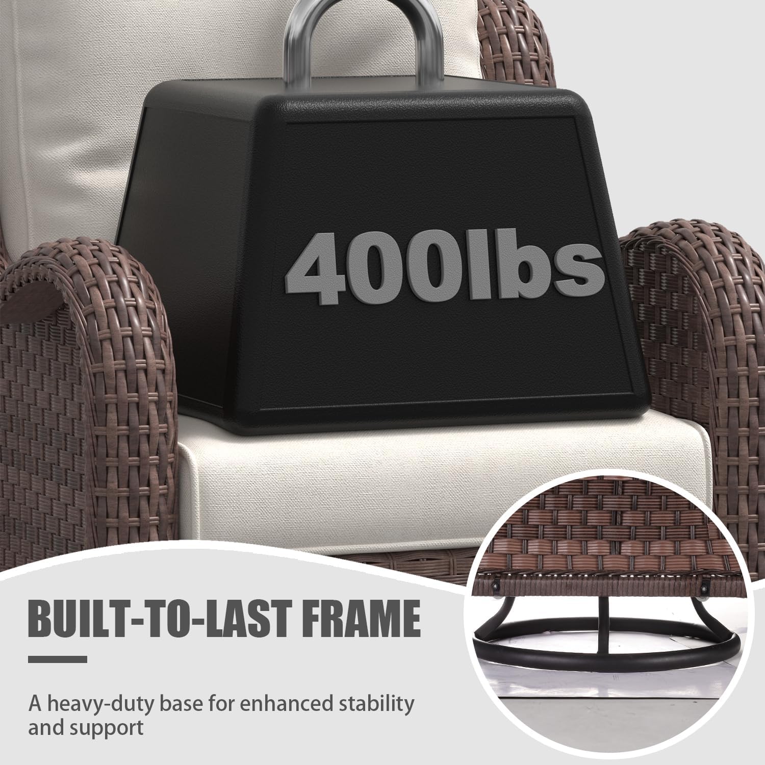 LayinSun 8 Pieces Outdoor Patio Furniture Set with Fire Pit Table, Rattan Wicker Sectional Swivel Rocker Chairs Sets with Ottomans, Swivel Glider Chair and Coffee Table