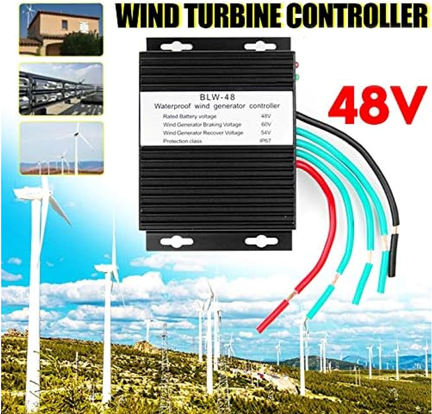 100W-14000W MPPT Charge Controller, Wind Power Charging Regulation Controller, Auto 48V 12V 24V AC DC Regulator Suitable Forwind Turbines (Black)